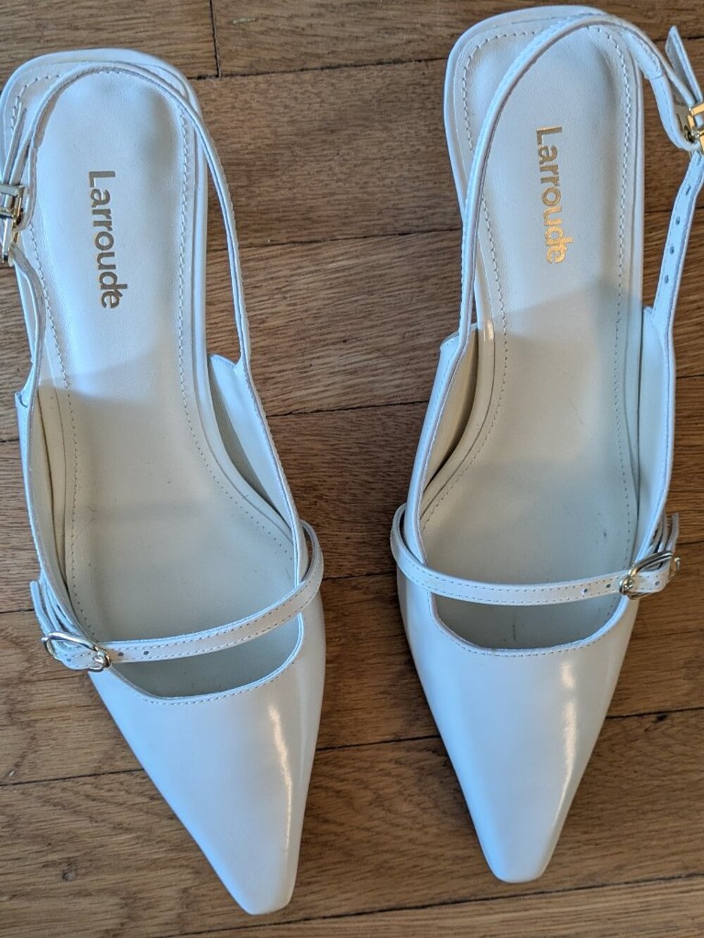 Larroudé Ines Ivory Leather Pointed Toe Slingback Pumps